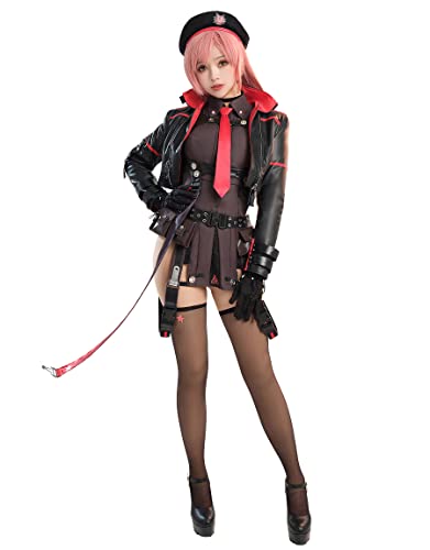 Frauen Spiel Cosplay Kostüm Victory Outfit Rap-Shirt und Jacke mit Hut und Oberschenkelsocken (Schwarz, L) von Cosplay.fm
