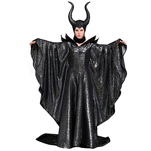 CosplayDiy Damen Kostüme des Bösen Herrin Bösewicht Kostüm Hexe Königin Kleid, schwarz, Large von CosplayDiy