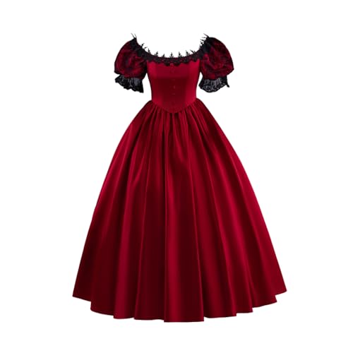 CosplayDiy Damen Rokoko Ballkleid Spitze Ärmel historisches viktorianisches Kleid Kostüm Bürgerkrieg Southern Belle Kleid, Rot/Ausflug, einfarbig (Getaway Solids), S von CosplayDiy