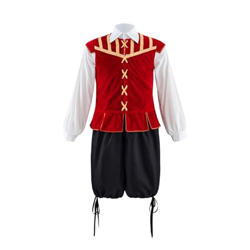 CosplayDiy Tudor-Kostüm-Set für Herren, elisabethanisches Jerkin-Doppel-Reithose, Deluxe-Kostüm, Rot, Größe L CosplayDiy Tudor-Kostüm-Set für Herren, elisabethanisches Jerkin-Doppel-Reithose, Deluxe-Kostüm, Rot, Größe L von CosplayDiy