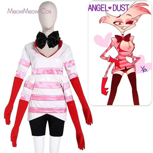 Angel Dust ANGLEDUST Cosplay Kostüm Hazbin Uniform Stripe Suit Demon Hotel Halloween Carnival Helluva Anime Cosplay Clothes, Set 3, XL, Male von CosplayHero