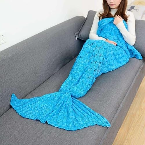 CosplayHero Gestrickte Meerjungfrau Fischschwanz Decke Geschenke für Mädchen, Blue, 195x90cm Adults von CosplayHero