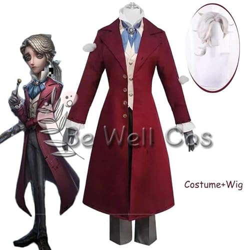 Game Identity V Composer Frederick Kreiburg Cosplay Costume Wig Red Party Suit Coat Top Pants Shoes for Women Men Halloween, Costume with Wig, XL, Women von CosplayHero