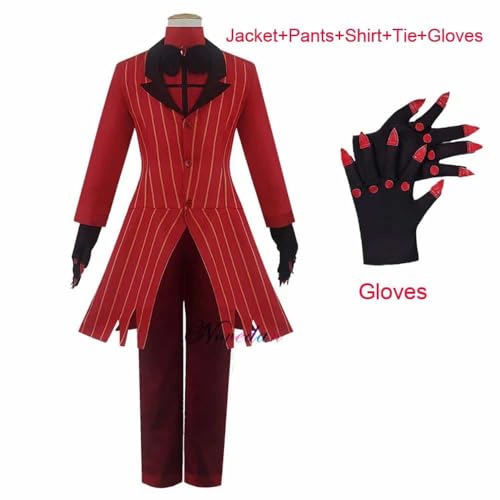 Hazbin Cosplay Hotel ALASTOR Uniform Cosplay Kostüm Men Women Halloween Kostüm Full Set (Jacket+Pants+Shirt+Tie+Gloves+Wig), Alastor costume, L, Men von CosplayHero