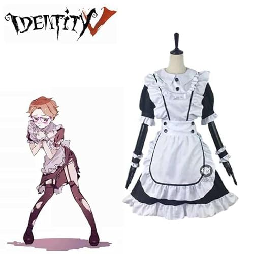 Lucky Guy Maid Costume Cosplay Game Identity V Unisex Man Female Cafe Black Maid Cospaly Costume Dress+Apron+Wrist+Bow, Costume, M von CosplayHero