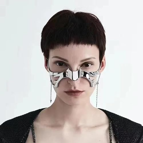 New Cosplay CyberPunk Mask Liquid Irregular Silver Titanium Steel Facial Accessories Women Men Masquerade Carnival Party Props, A von CosplayHero