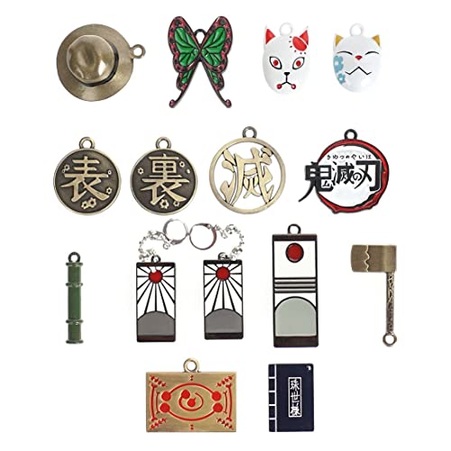 CosplayStudio Kimetsu no Yaiba Schmuck Set mit 13 Anhängern & 2 Ohrringen | Demon Slayer Halsketten/Schlüsselanhänger Box von CosplayStudio