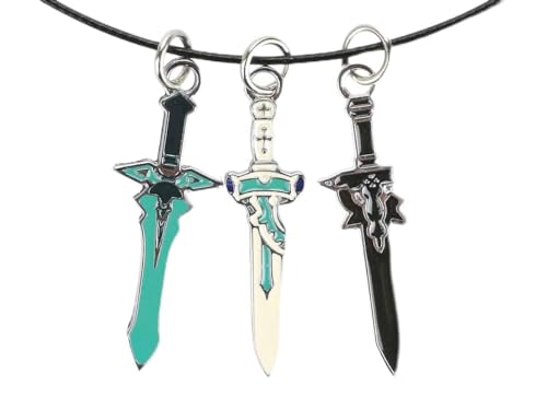 CosplayStudio Sword Art Online Halskette mit DREI Schwert Anhängern | Dark Repulser, Elucidator, Lambent Light von CosplayStudio