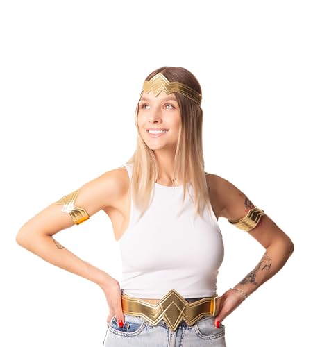 Cosplaya Goldfarbener Gürtel, Stirnband, Armbinde, Halloween-Kostüm für Damen, Zubehör, Damen, Erwachsene, Cosplay-Held, Gold, Einheitsgröße von Cosplaya