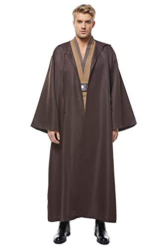 Cosplaysky Erwachsenen-Outfit für Jedi-Kostüm, Tunika, mit Kapuze, Anakin Skywalker Uniform, braune Version, Braun (komplettes Set), XX-Large von Cosplaysky