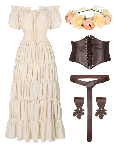 6-teiliges Renaissance-Kostüm, mittelalterliches Kleid für Damen, Cottagecore-Kleid, Bauernkleid von Cosrea