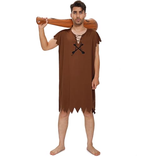 Cossoul Halloween Kostüme Herren Orange Braun Lustiges Outfit mit Aufblasbarem Holzstab für Cosplay Familienfeiern (Braun, XX-Large) von Cossoul