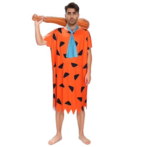Cossoul Halloween Kostüme Herren Orange Braun Lustiges Outfit mit Aufblasbarem Holzstab für Cosplay Familienfeiern (Orange, Groß) von Cossoul
