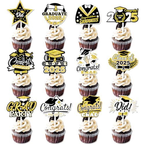 24 Stück Abschluss Tortendeko Graduation Kuchen Topper Graduation Cake Topper 2025 Graduation Kuchen Deko für Abschlussfeiern Abschlussparty Abschlussproms Gold 24 Stück Abschluss Tortendeko Graduation Kuchen Topper Graduation Cake Topper 2025 Graduation Kuchen Deko für Abschlussfeiern Abschlussparty Abschlussproms Gold von Cosswe