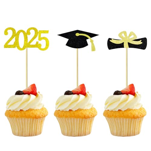 24 Stück Glitzer 2025 Graduation Cupcake Toppers,Abschluss Deko Cupcake toppers,Bachelor Hut Deko für Abschlussfeier Party, Graduation Dekoration 24 Stück Glitzer 2025 Graduation Cupcake Toppers,Abschluss Deko Cupcake toppers,Bachelor Hut Deko für Abschlussfeier Party, Graduation Dekoration von Cosswe