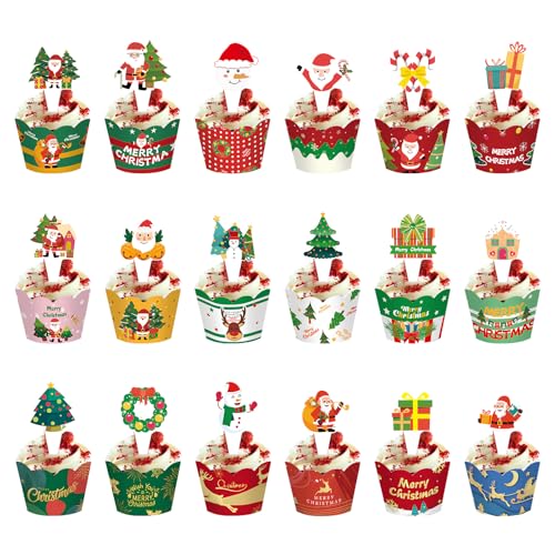 Cupcake Topper und Wrapper für Weihnachten - 36 Stück Schneemann, Weihnachtsmann, Weihnachtsbaum, Weihnachtskranz Deko - Tortendekoration für Weihnachtsparty Cupcake Topper und Wrapper für Weihnachten - 36 Stück Schneemann, Weihnachtsmann, Weihnachtsbaum, Weihnachtskranz Deko - Tortendekoration für Weihnachtsparty von Cosswe