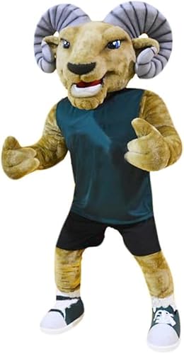 Costume Shine Brown Ram-Maskottchenkostüm für Erwachsene – Anpassbarer, leichter Ganzkörper-Plüschanzug mit Kühlgebläse und Eisweste von Costume Shine