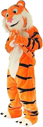 Costume Shine Der orangefarbene tiger.-Maskottchenkostüm für Erwachsene – Anpassbarer, leichter Ganzkörper-Plüschanzug mit Kühlgebläse und Eisweste von Costume Shine