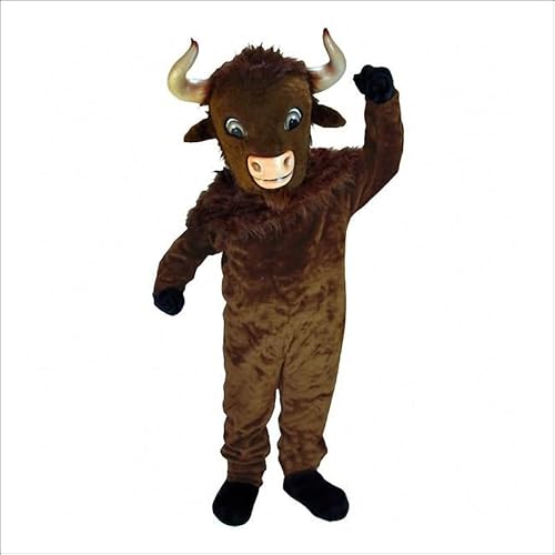 Costume Shine Dunkelbrauner Bison-Maskottchenkostüm für Erwachsene – Anpassbarer, leichter Ganzkörper-Plüschanzug mit Kühlgebläse und Eisweste von Costume Shine