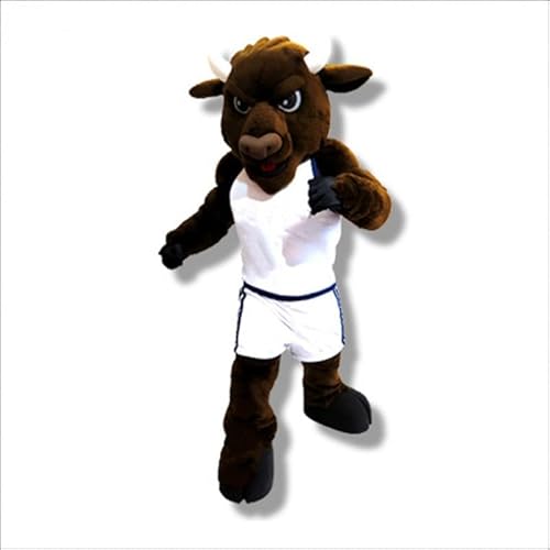 Costume Shine Dunkelbrauner Bisonbock-Maskottchenkostüm für Erwachsene – Anpassbarer, leichter Ganzkörper-Plüschanzug mit Kühlgebläse und Eisweste von Costume Shine