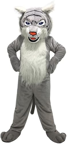 Costume Shine Graue wildkatzen-Maskottchenkostüm für Erwachsene – Anpassbarer, leichter Ganzkörper-Plüschanzug mit Kühlgebläse und Eisweste von Costume Shine