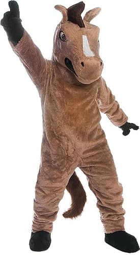Costume Shine Majestätisches braunes Mustang-Maskottchenkostüm für Erwachsene – Anpassbarer, leichter Ganzkörper-Plüschanzug mit Kühlgebläse und Eisweste von Costume Shine