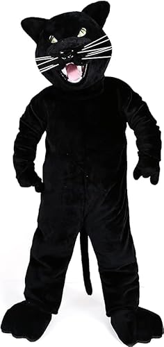 Costume Shine Schwarzer Panther-Maskottchenkostüm für Erwachsene – Anpassbarer, leichter Ganzkörper-Plüschanzug mit Kühlgebläse und Eisweste von Costume Shine