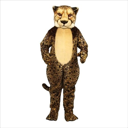 Costume Shine Wilde geparden-Maskottchenkostüm für Erwachsene – Anpassbarer, leichter Ganzkörper-Plüschanzug mit Kühlgebläse und Eisweste von Costume Shine