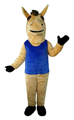 CostumeShine Braunes Pferde-Maskottchen-Kostüm in blauer Weste, siehe abbildung, M von Costume Shine