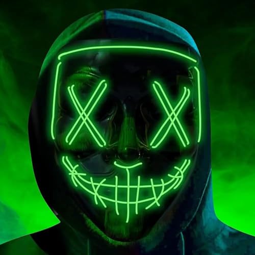 3x Halloween Maske Purge LED grün - Kostümmaske steuerbar für Halloween, Fasching & Karneval als Kostüm & Verleidung für Herren & Damen (Farbauswahl) (3x grün) von Costumed