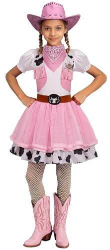 Costumerry Cowgirl-Kostüm für Mädchen mit Kuh-Mädchen-Hut, Kleinkind, Halloween-Kostüm, Party, Verkleiden (9–10 Jahre) von Costumerry