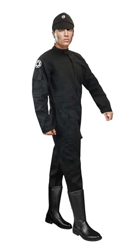 TIE Pilotenoverall Fluganzug Uniform Kostüm + Imperialer Offizier Kopfbedeckung Kappe Fan-Made Replik Schwarz (L) von Costumeteers
