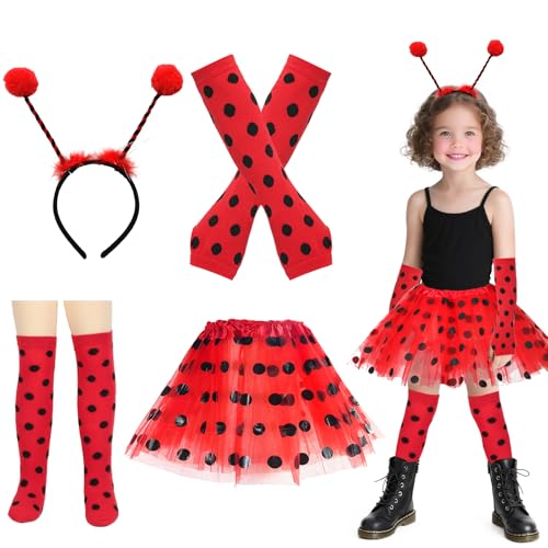 Cosysparks Ladybug Kostüm Kinder,4 Stück Marienkäferkostüm mit Rotem Tutu Rock Lange Socken Fingerlose Handschuhe und Ladybird Stirnband Kinder Fancy Kleid Set für Halloween Karneval Themenparty Cosysparks Ladybug Kostüm Kinder,4 Stück Marienkäferkostüm mit Rotem Tutu Rock Lange Socken Fingerlose Handschuhe und Ladybird Stirnband Kinder Fancy Kleid Set für Halloween Karneval Themenparty von Cosysparks