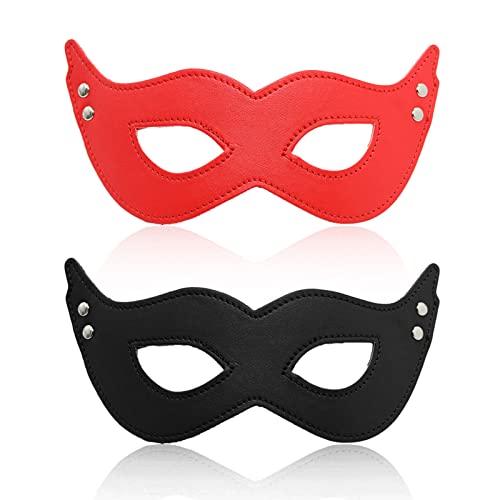 Cosysparks Maskerade Maske, PU Leder Maske Mit Elastischem Seil Augenmaske Aus Venezianische Masken Halloween Halbmaske Cosplay Karnevalsmasken füR Mann, Frau, Paar (Schwarz + Rot) von Cosysparks