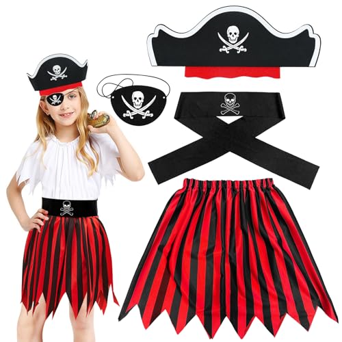 Cosysparks Piratenkostüm Kinder Mädchen,4-Pack Piraten Kostüm Zubehör Mädchens Piraten Outfit für Halloween Rollenspiel Dress Up Party (Mädchen) von Cosysparks