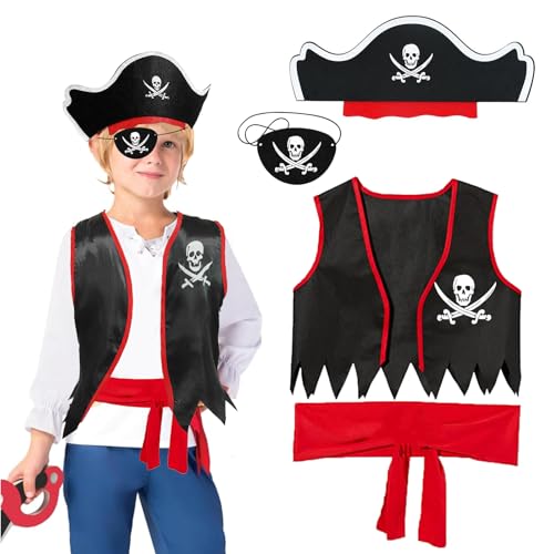 Cosysparks Piratenkostüm kinder,4-Pack piraten kostüm set pirate costume kids piraten kapitän kostüm kinder Halloween piratens accessoires kinders für Rollenspiel Dress Up (Junge) von Cosysparks