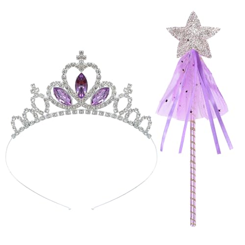 Cosysparks Prinzessin Krone Mädchen, Kinder Kristall Krone Fee Wand Prinzessin Dress up Haarschmuck Mädchen Haarzubehör Geburtstag Tiara Geschenk für Mädchens 3-12 Jahre (Lila) von Cosysparks