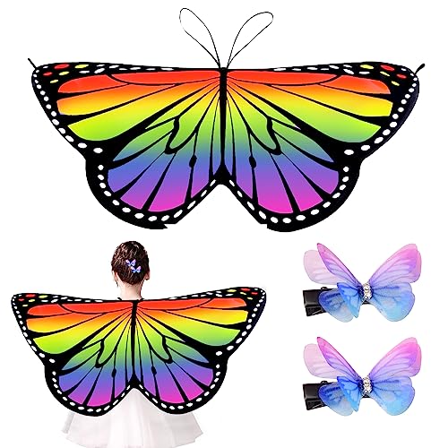 Schmetterlingsflügel Kinder, 3 Pcs Kostüm Schmetterling Mädchen Kostüm Schmetterling Umhang mit Schmetterling Haarspangen für Mädchen Prinzessin Pretend Play Party Gefälligkeiten von Cosysparks