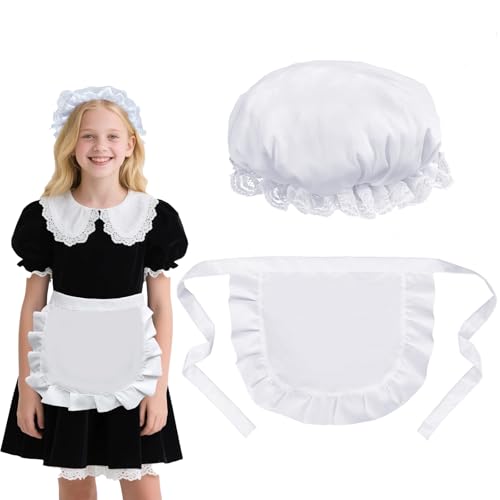 Maid Outfit für Mädchen, 2 Stück Weiß Maid Cosplay mit Maid Halb Schürze und Cap Kids Fancy Kleid Kostüme für Küche Party Gunsten Halloween Cosplay Maid Outfit für Mädchen, 2 Stück Weiß Maid Cosplay mit Maid Halb Schürze und Cap Kids Fancy Kleid Kostüme für Küche Party Gunsten Halloween Cosplay von Cosysparks