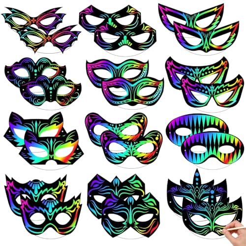Superhelden Masken Kratzbilder für Kinder, 24 Stück DIY Papiermasken zum Dekorieren von Kindern Lustige Magie Scratch Art Masken Craft Kit für Halloween Geburtstag Cosplay Themenparty (Helden) von Cosysparks