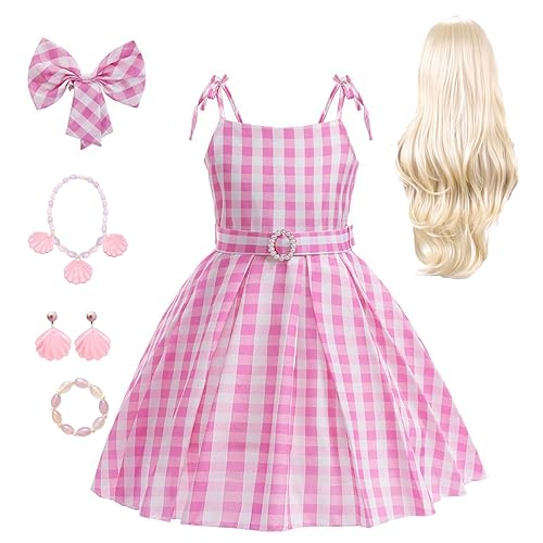 Cotpoddy Robbie-Kostüm für Mädchen, rosa kariertes Kleid, Filmpuppenkostüm mit Perücke, Robbie-Kostüm für Kinder von 11-12 Jahren Cotpoddy Robbie-Kostüm für Mädchen, rosa kariertes Kleid, Filmpuppenkostüm mit Perücke, Robbie-Kostüm für Kinder von 11-12 Jahren von Cotpoddy
