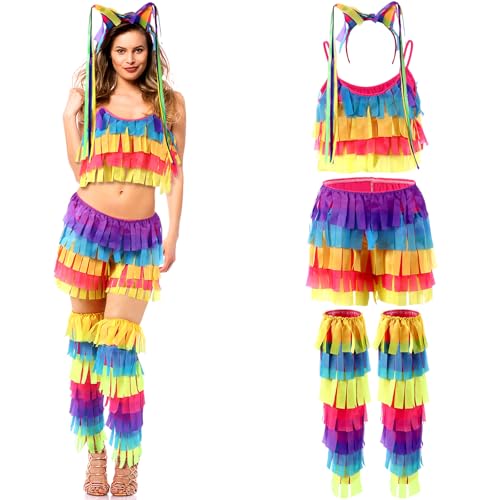 Cotwinter Pinata Halloween-Kostüm für Damen, mehrfarbig, Stirnband, Beinstulpen, Bikini-Set für Halloween, Cosplay, Mehrfarbig, XL Cotwinter Pinata Halloween-Kostüm für Damen, mehrfarbig, Stirnband, Beinstulpen, Bikini-Set für Halloween, Cosplay, Mehrfarbig, XL von Cotwinter