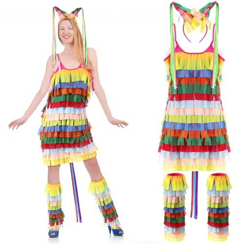 Cotwinter Piñata-Kostüm für Damen, mehrfarbig, mit Riemen, Stirnband, Beinärmel für Halloween, Cosplay, 3 Stück, Mehrfarbig, XL Cotwinter Piñata-Kostüm für Damen, mehrfarbig, mit Riemen, Stirnband, Beinärmel für Halloween, Cosplay, 3 Stück, Mehrfarbig, XL von Cotwinter
