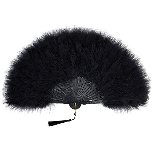 BABEYOND Damen Fächer Marabou Feder 1920s Vintage Stil Retro Handfächer Damen Gatsby Kostüm Flapper Zubehör (Schwarzer Griff - Schwarz) von Coucoland