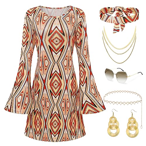 Coucoland 70er Jahre Disco Outfits für Frauen - 60er Jahre Hippie Kleid Kostüm Party Zubehör Set Sonnenbrille Stirnband Coucoland 70er Jahre Disco Outfits für Frauen - 60er Jahre Hippie Kleid Kostüm Party Zubehör Set Sonnenbrille Stirnband von Coucoland