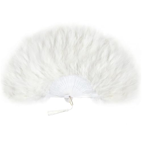 Coucoland Pink Feder Fächer mit Pink Griff Damen 1920s Accessoires Feder Handfächer für Gatsby Cocktail Hochzeit Party Halloween Fasching Karneval Kostüm Zubehör Elfenbein von Coucoland