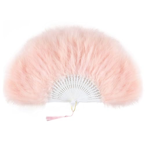 Coucoland Pink Feder Fächer mit Pink Griff Damen 1920s Accessoires Feder Handfächer für Gatsby Cocktail Hochzeit Party Halloween Fasching Karneval Kostüm Zubehör Hellrosa von Coucoland