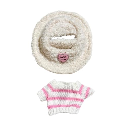 CoudarTitie 2X Puppen Gestreifter Pullover Und Mütze, Miniatur Kleidungszubehör, Handgemachte Kleidung für 15 17cm Puppen Kindergeschenke, Weiß von CoudarTitie
