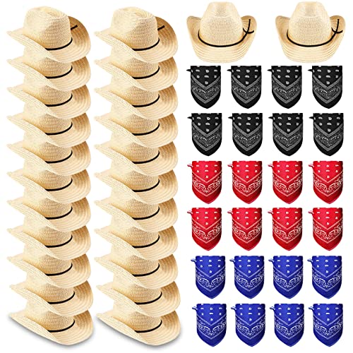 48 Stück StrohCowboyhüte mit bunten Bandanas Erwachsene Westernhüte mit Hutband Schwarz Rot Blau Bandanas Cowboy Kostüm Zubehör Partypaket für Damen Herren Westernthema Landhausstil Party 48 Stück StrohCowboyhüte mit bunten Bandanas Erwachsene Westernhüte mit Hutband Schwarz Rot Blau Bandanas Cowboy Kostüm Zubehör Partypaket für Damen Herren Westernthema Landhausstil Party von Coume