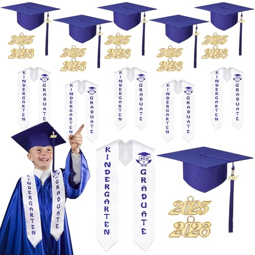 Coume 6 Sets Kindergarten und Vorschule Graduation Cap und Graduation Schärpe mit 2025 2026 Quaste Charm für Kinder Uni Grad Hut Satin Schärpe für Vorschule Kindergarten Grundschule Jungen Mädchen von Coume